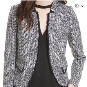 Helene Berman Tweed Fringe Blazer – Size Medium – Black & White